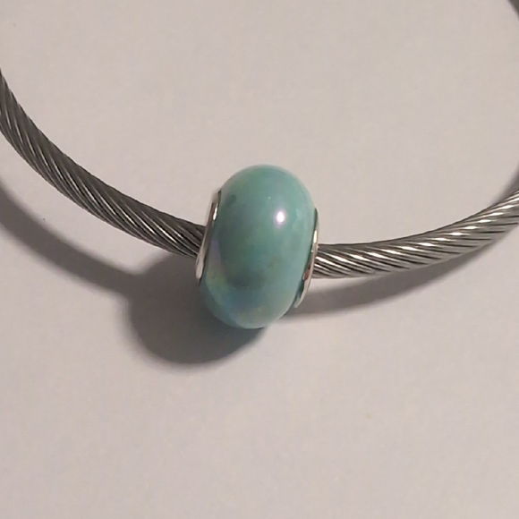 Silver And Blue Pearlesque Charm for Pandora Style Bracelet - Picture 1 of 4